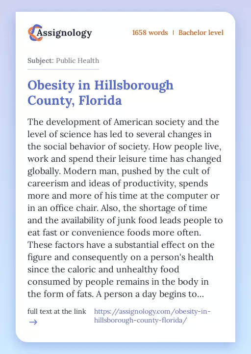 Obesity in Hillsborough County, Florida - Essay Preview