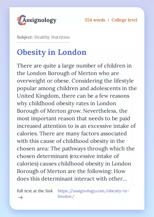Obesity in London - Essay Preview