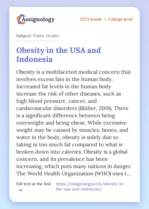 Obesity in the USA and Indonesia - Essay Preview