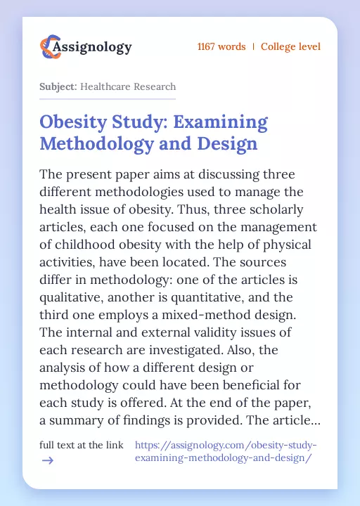 Obesity Study: Examining Methodology and Design - Essay Preview