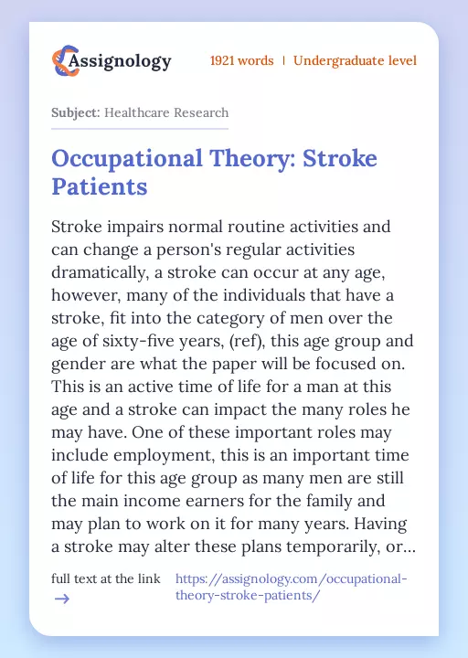 Occupational Theory: Stroke Patients - Essay Preview
