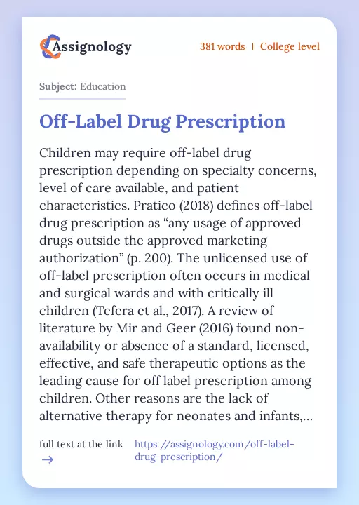 Off-Label Drug Prescription - Essay Preview