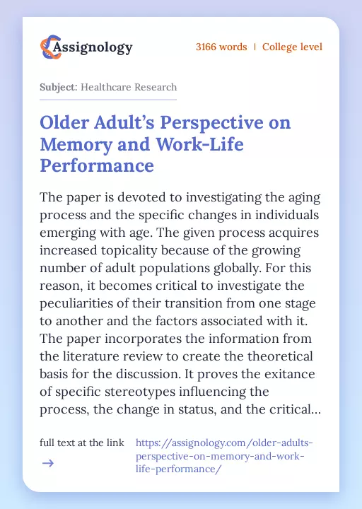 Older Adult’s Perspective on Memory and Work-Life Performance - Essay Preview