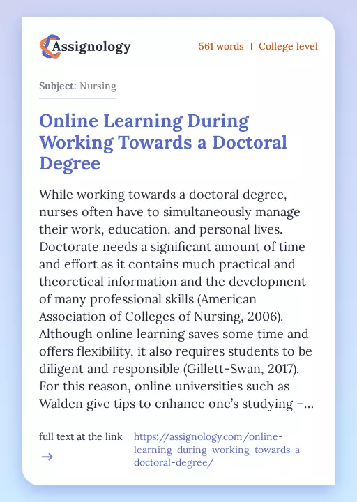 Online Learning During Working Towards a Doctoral Degree - Essay Preview