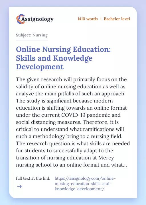 Online Nursing Education: Skills and Knowledge Development - Essay Preview