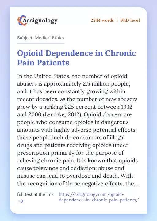 Opioid Dependence in Chronic Pain Patients - Essay Preview