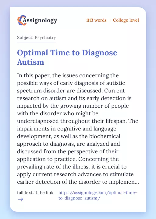Optimal Time to Diagnose Autism - Essay Preview