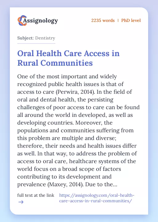 Oral Health Care Access in Rural Communities - Essay Preview