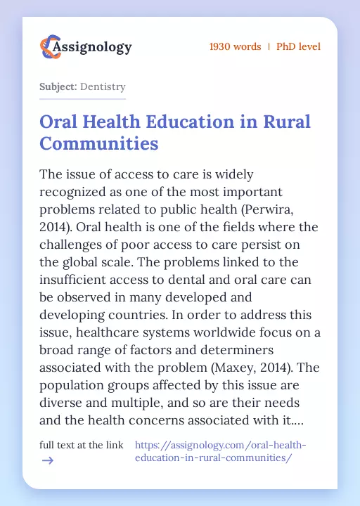 Oral Health Education in Rural Communities - Essay Preview