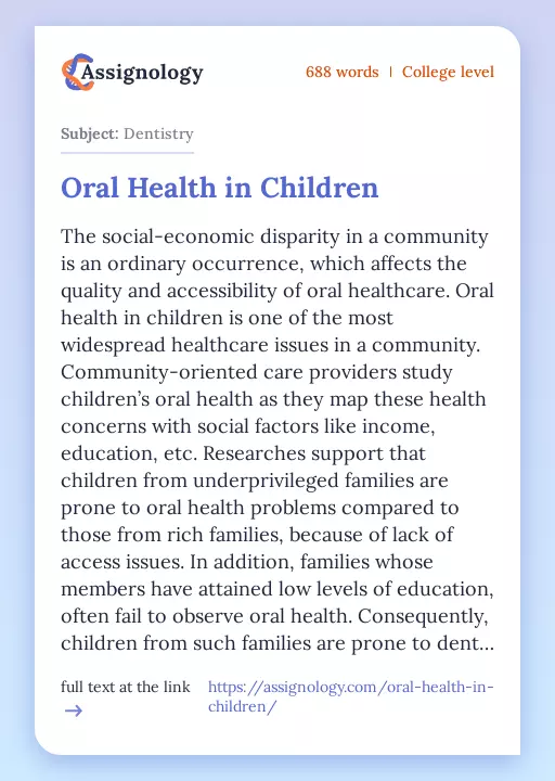Oral Health in Children - Essay Preview