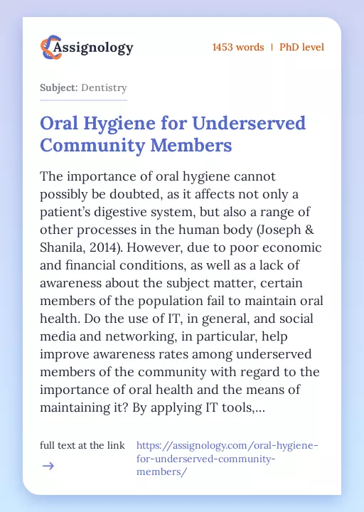 Oral Hygiene for Underserved Community Members - Essay Preview