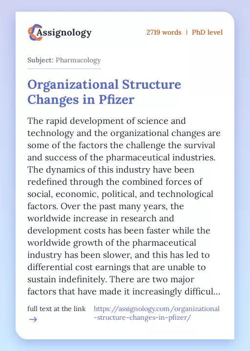 Organizational Structure Changes in Pfizer - Essay Preview