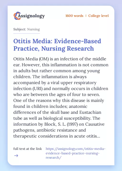 Otitis Media: Evidence-Based Practice, Nursing Research - Essay Preview