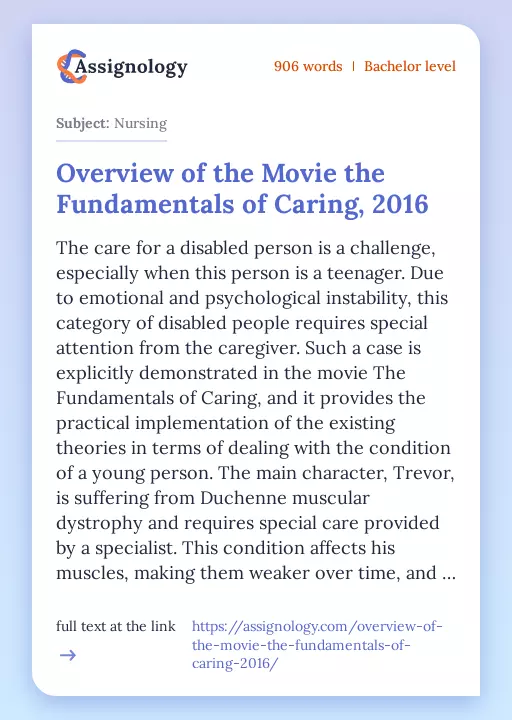 Overview of the Movie the Fundamentals of Caring, 2016 - Essay Preview