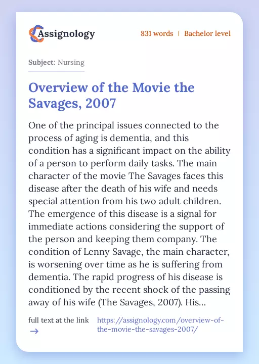 Overview of the Movie the Savages, 2007 - Essay Preview