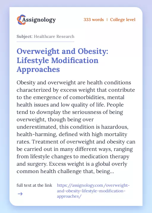 Overweight and Obesity: Lifestyle Modification Approaches - Essay Preview