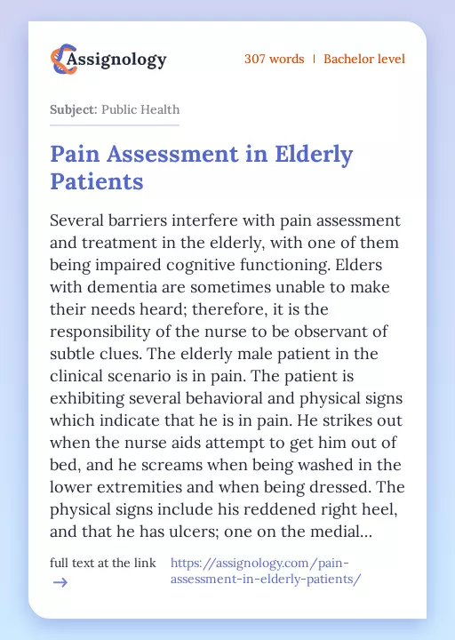 Pain Assessment in Elderly Patients - Essay Preview