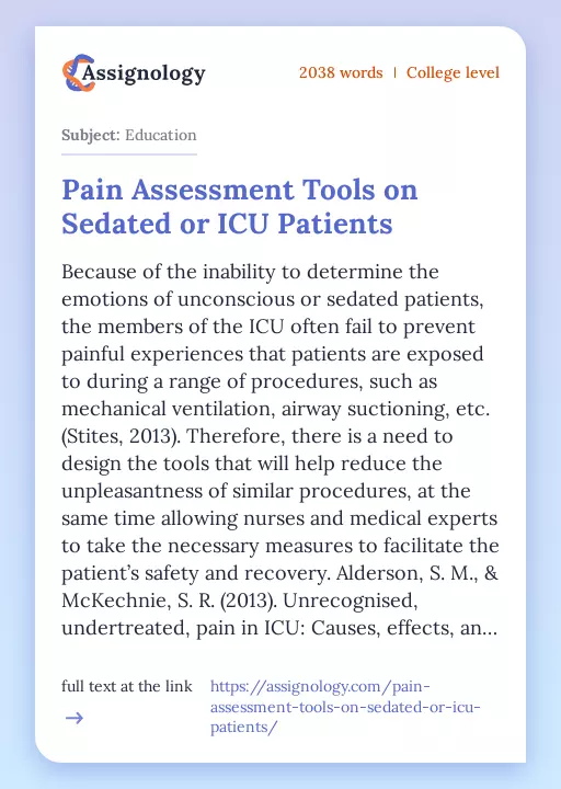 Pain Assessment Tools on Sedated or ICU Patients - Essay Preview