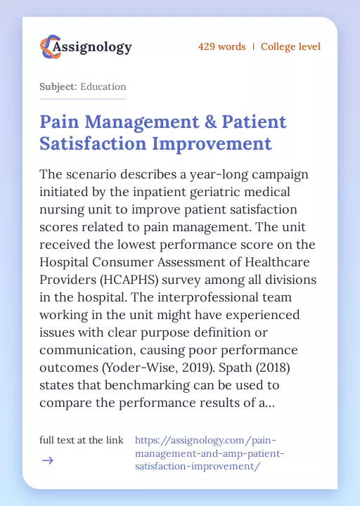 Pain Management & Patient Satisfaction Improvement - Essay Preview