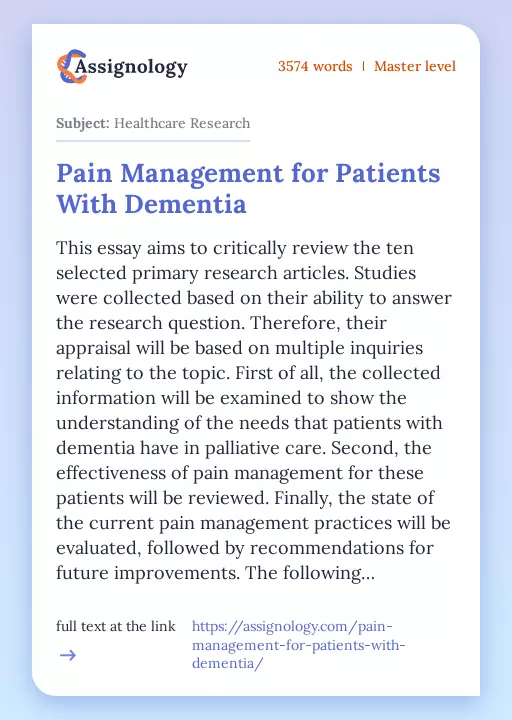 Pain Management for Patients With Dementia - Essay Preview