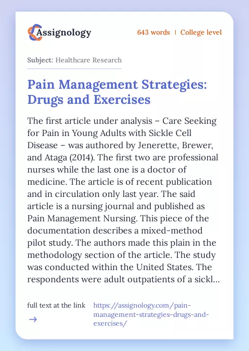 Pain Management Strategies: Drugs and Exercises - Essay Preview