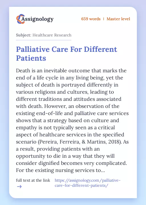 Palliative Care For Different Patients - Essay Preview
