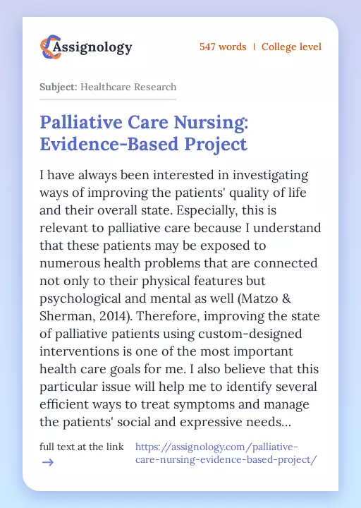 Palliative Care Nursing: Evidence-Based Project - Essay Preview