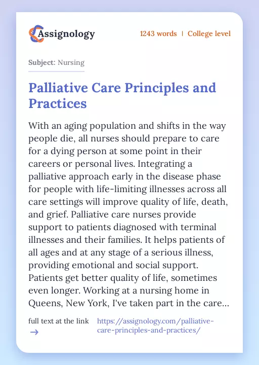 Palliative Care Principles and Practices - Essay Preview