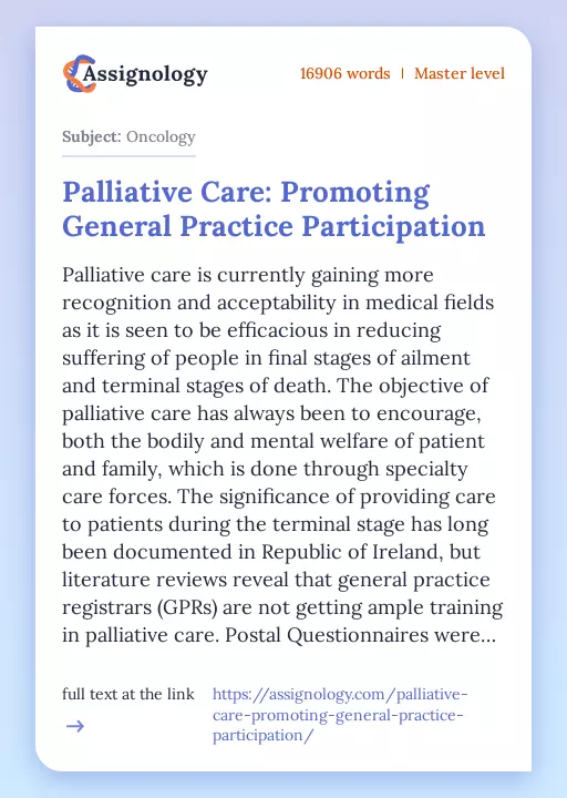 Palliative Care: Promoting General Practice Participation - Essay Preview