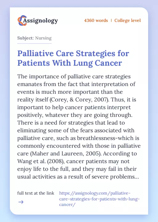 Palliative Care Strategies for Patients With Lung Cancer - Essay Preview