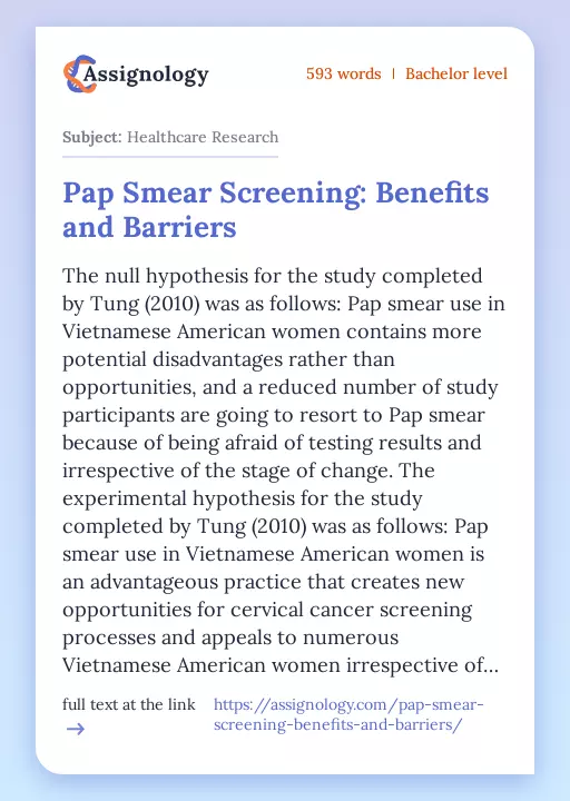 Pap Smear Screening: Benefits and Barriers - Essay Preview