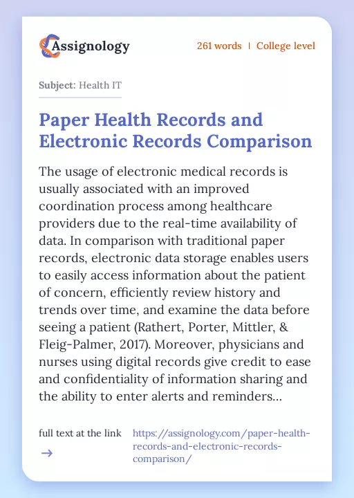 Paper Health Records and Electronic Records Comparison - Essay Preview