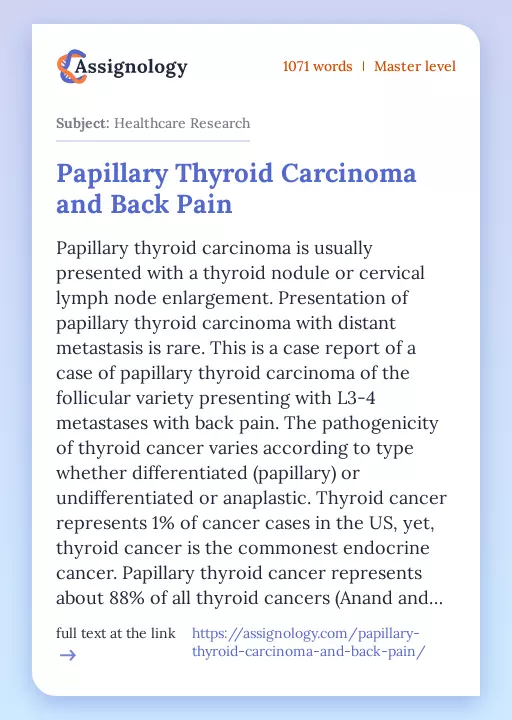 Papillary Thyroid Carcinoma and Back Pain - Essay Preview