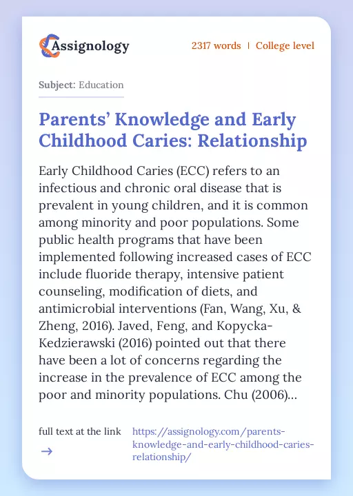 Parents’ Knowledge and Early Childhood Caries: Relationship - Essay Preview