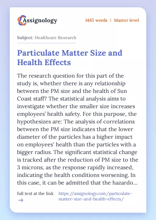 Particulate Matter Size and Health Effects - Essay Preview