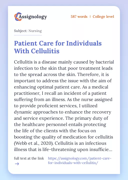 Patient Care for Individuals With Cellulitis - Essay Preview