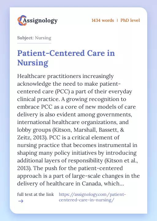 Patient-Centered Care in Nursing - Essay Preview