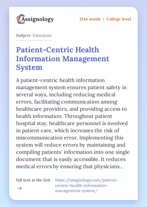 Patient-Centric Health Information Management System - Essay Preview