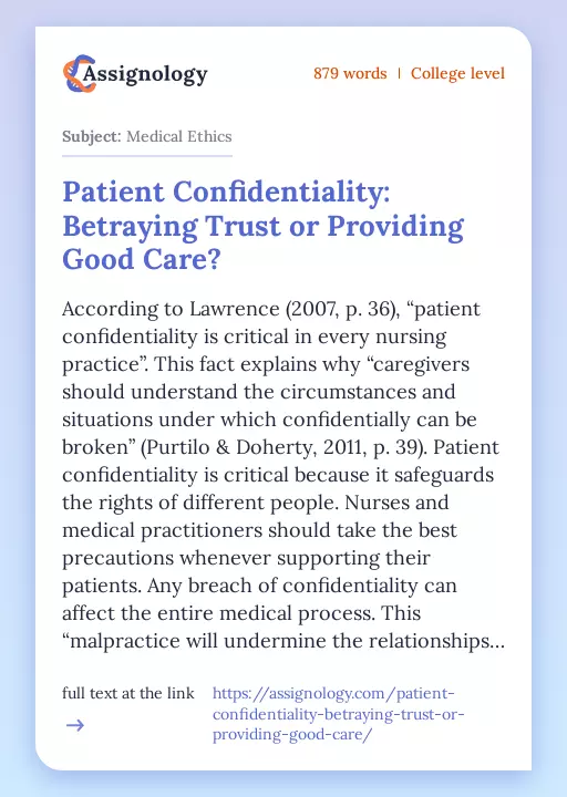 Patient Confidentiality: Betraying Trust or Providing Good Care? - Essay Preview