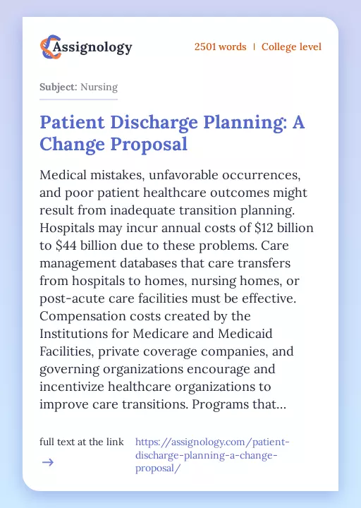 Patient Discharge Planning: A Change Proposal - Essay Preview