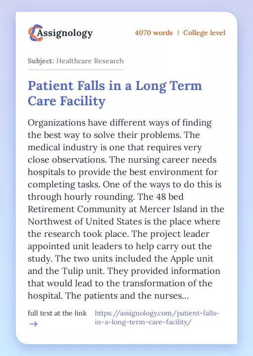 Patient Falls in a Long Term Care Facility - Essay Preview