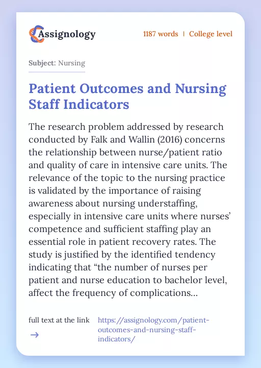 Patient Outcomes and Nursing Staff Indicators - Essay Preview