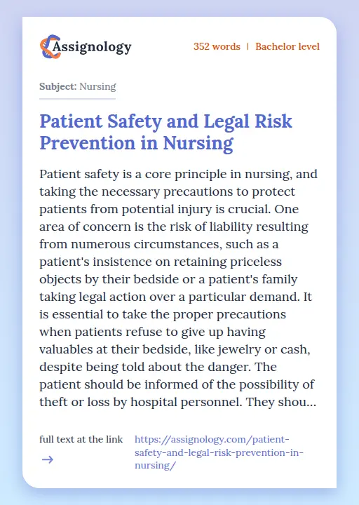 Patient Safety and Legal Risk Prevention in Nursing - Essay Preview