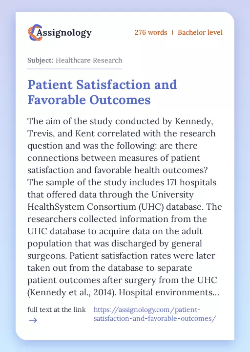 Patient Satisfaction and Favorable Outcomes - Essay Preview