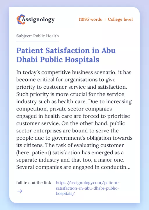 Patient Satisfaction in Abu Dhabi Public Hospitals - Essay Preview