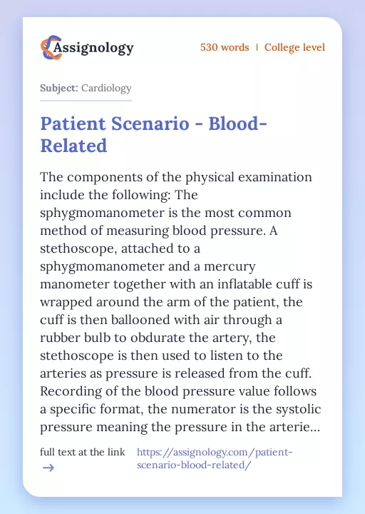 Patient Scenario - Blood-Related - Essay Preview