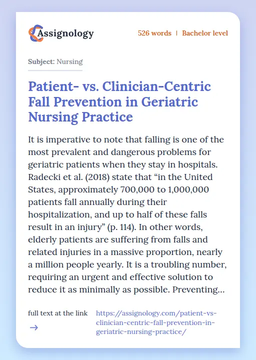 Patient- vs. Clinician-Centric Fall Prevention in Geriatric Nursing Practice - Essay Preview