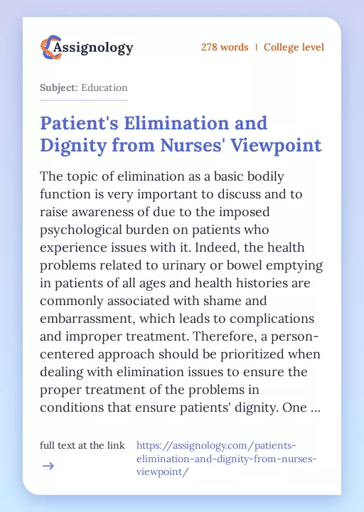 Patient's Elimination and Dignity from Nurses' Viewpoint - Essay Preview