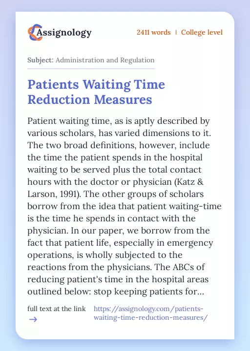 Patients Waiting Time Reduction Measures - Essay Preview