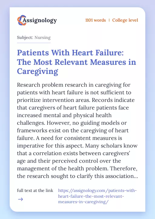Patients With Heart Failure: The Most Relevant Measures in Caregiving - Essay Preview